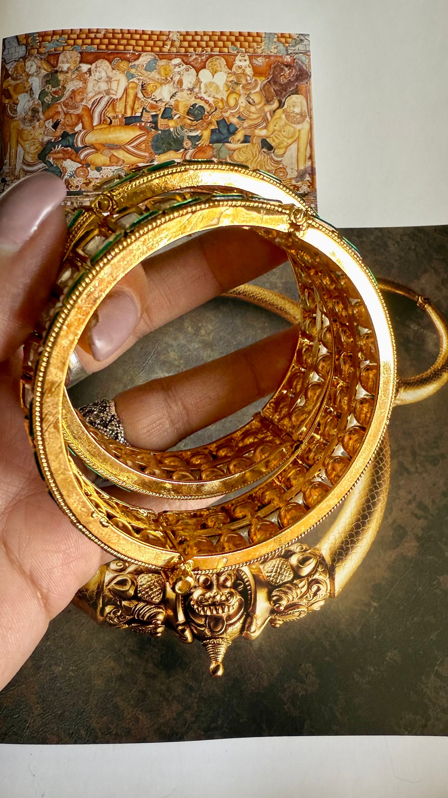 AC kundan emerald meenakari openable bangle