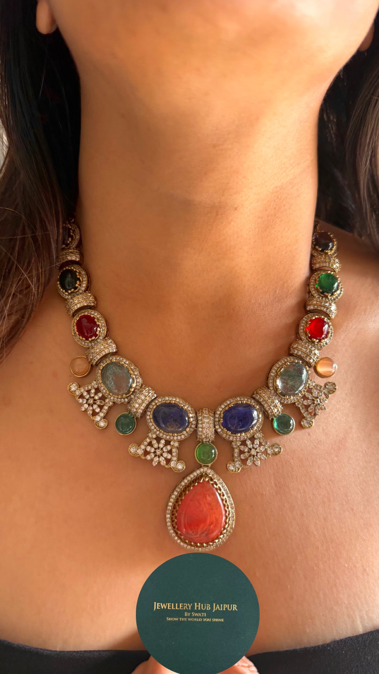 Sabyasachi inspired peach drop shape necklace