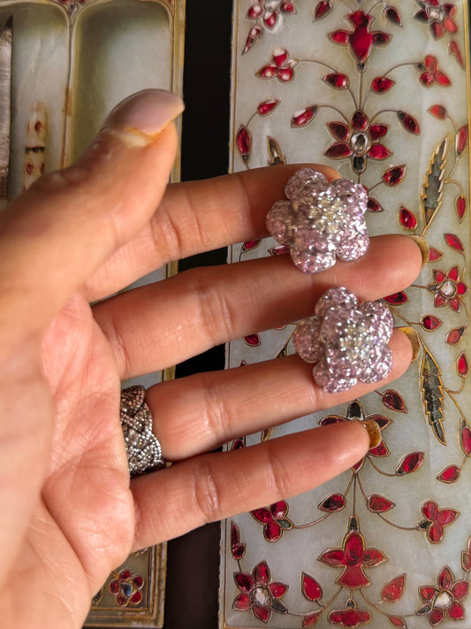 Rose quartz flower stud
