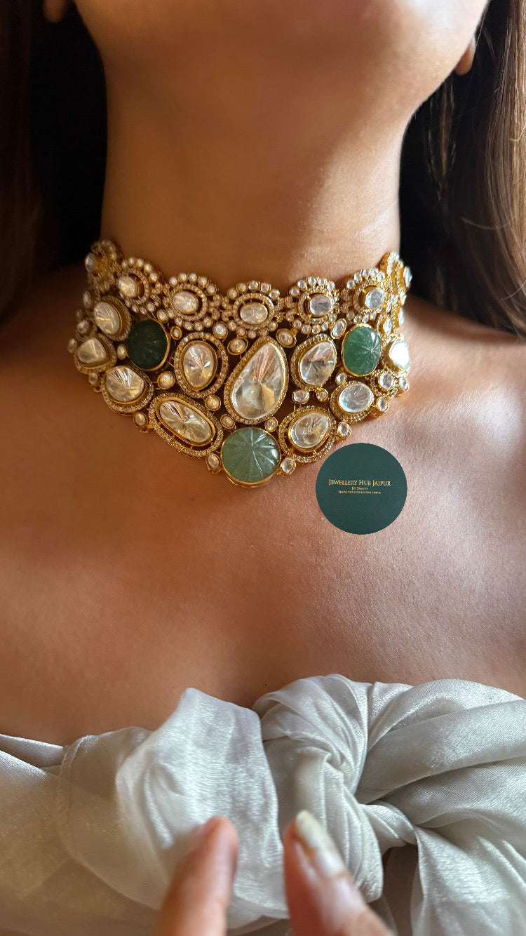 Shades of green polki choker necklace set