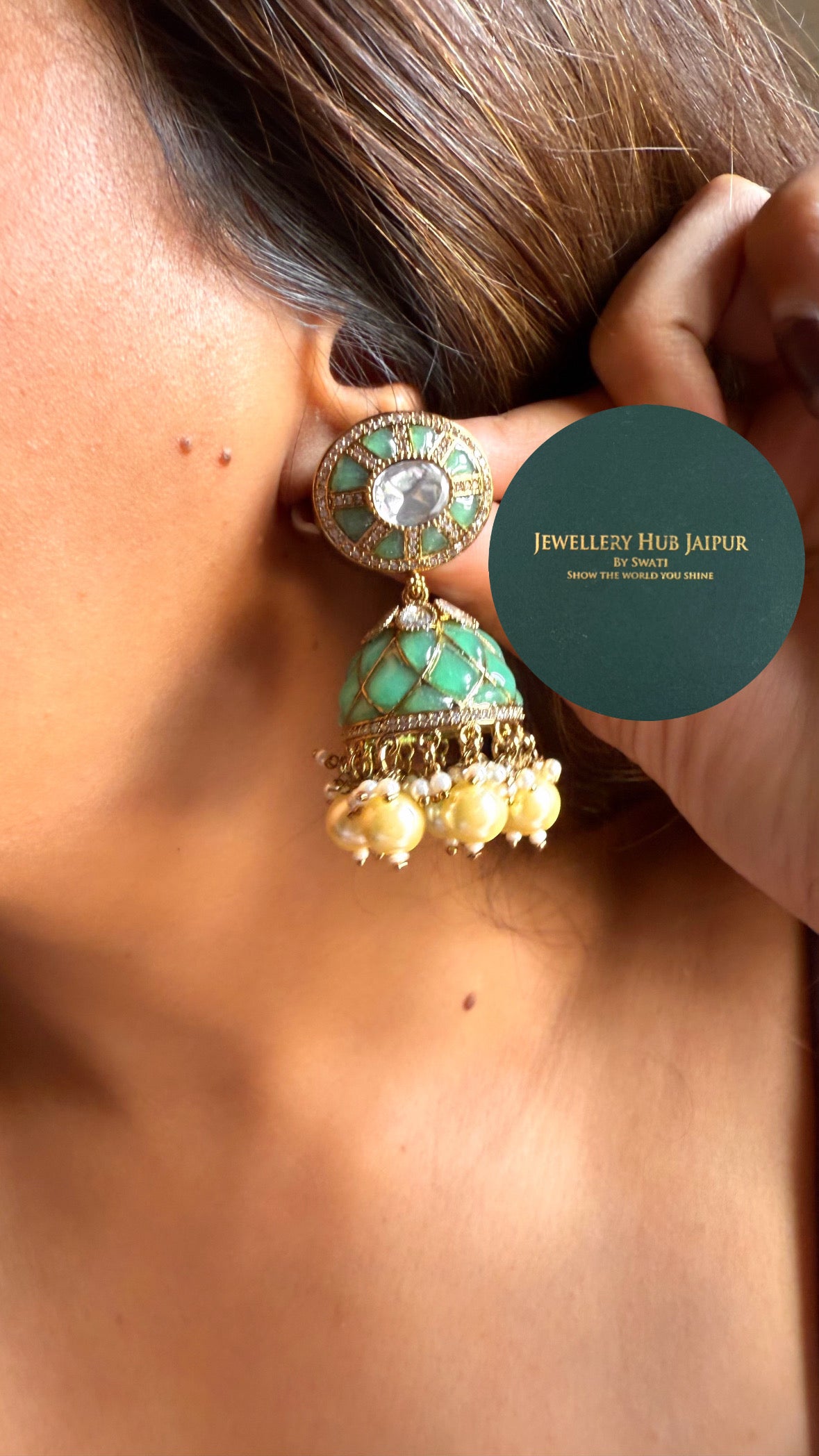 Mint katdana moissanite with pearl drop Hasli