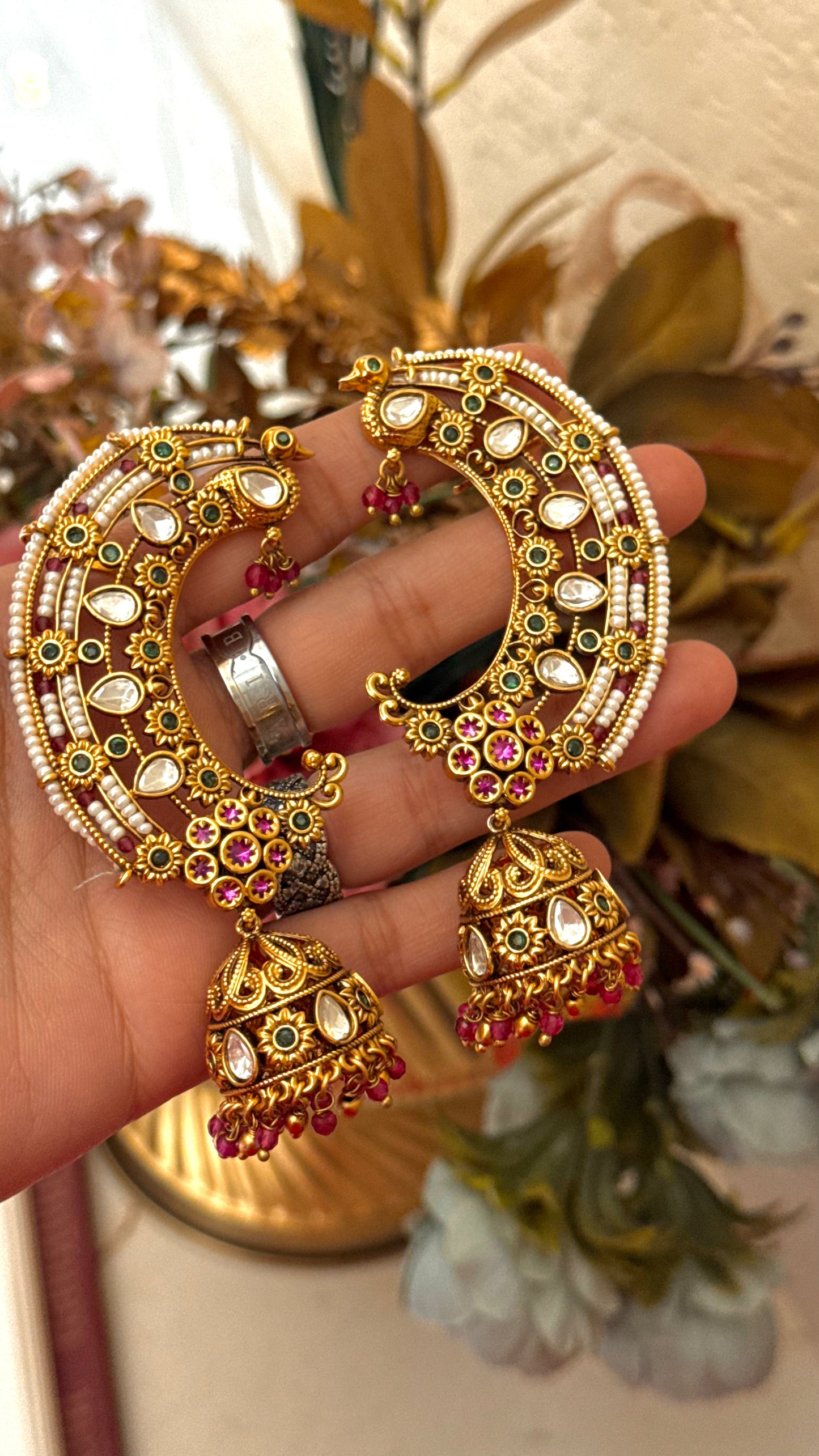Emerald & Ruby Amrapali ear cuff with jhumki
