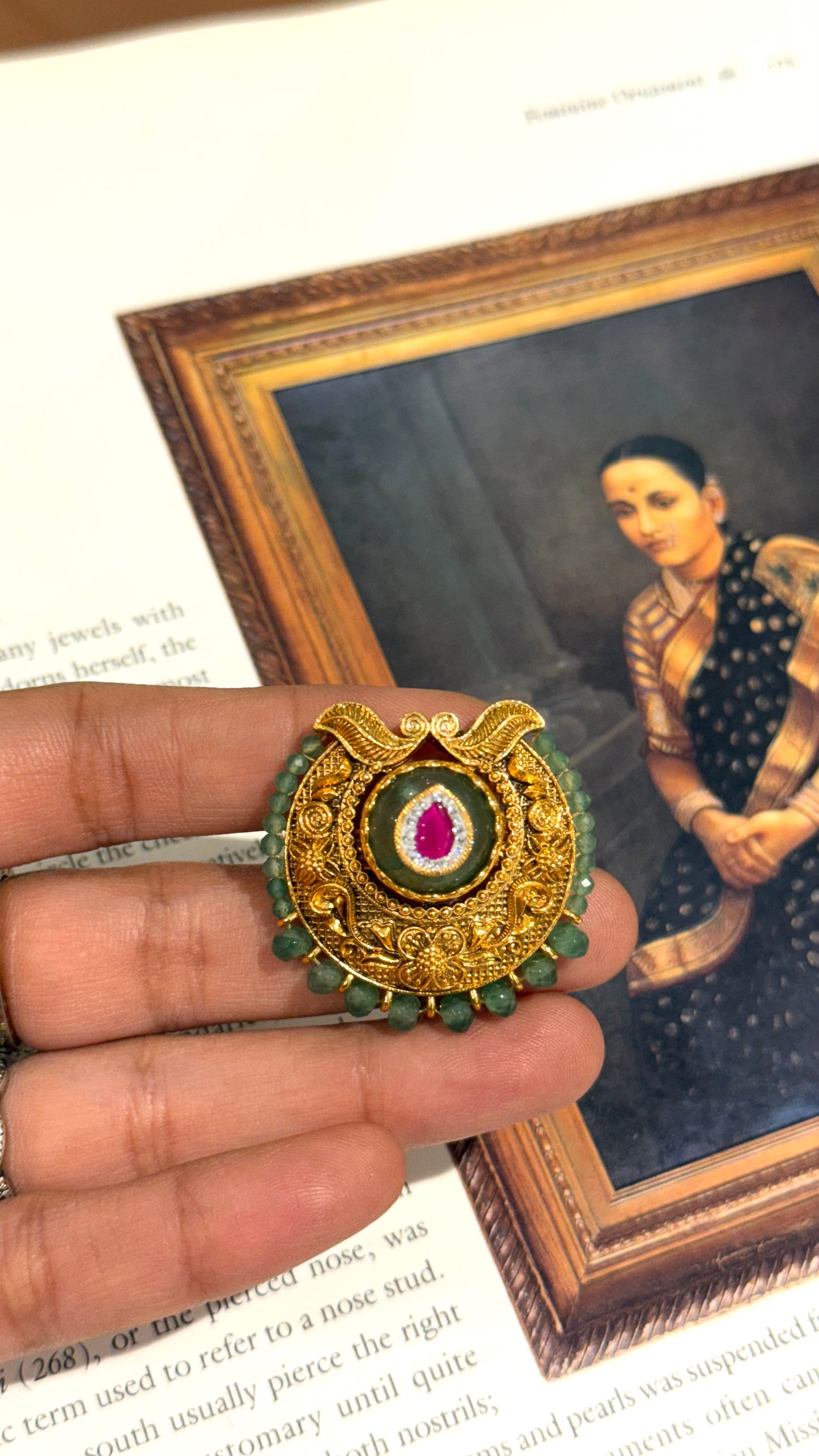 Oxidised tear drop rani pink ruby ring