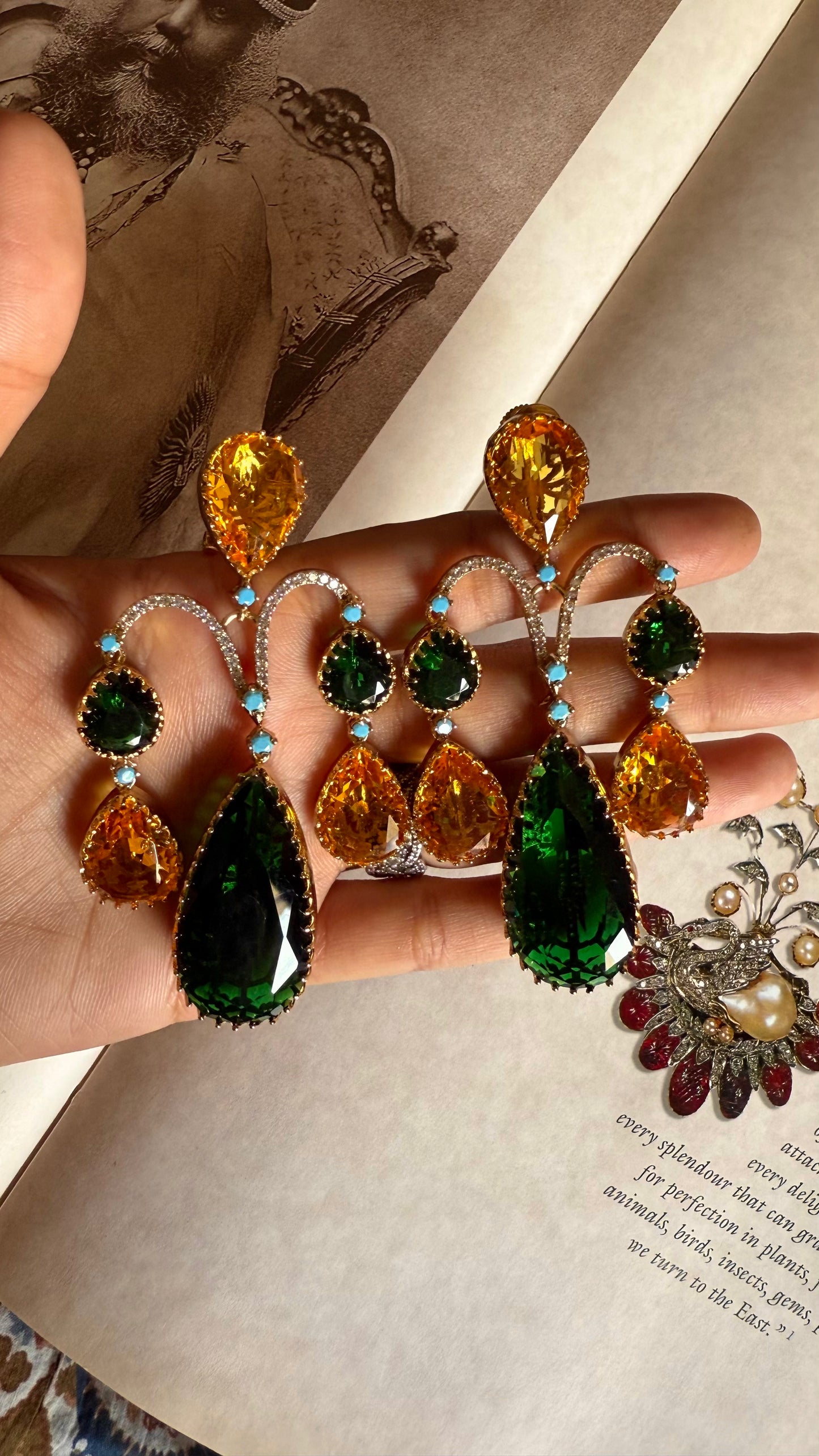 Sabhyasachi inspired emerald & tatoz with firoza danglers