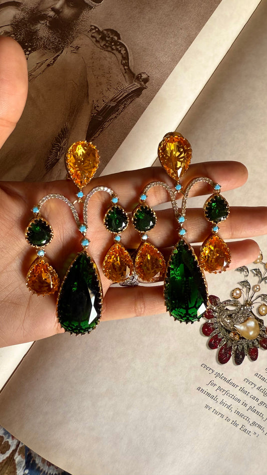 Sabhyasachi inspired emerald & tatoz with firoza danglers