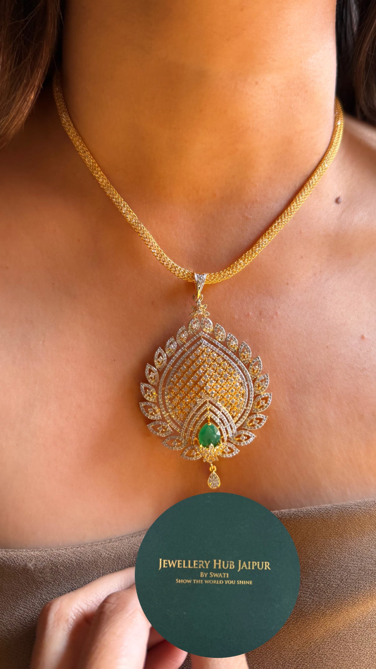 Emerald doublet stone designer Pendant set