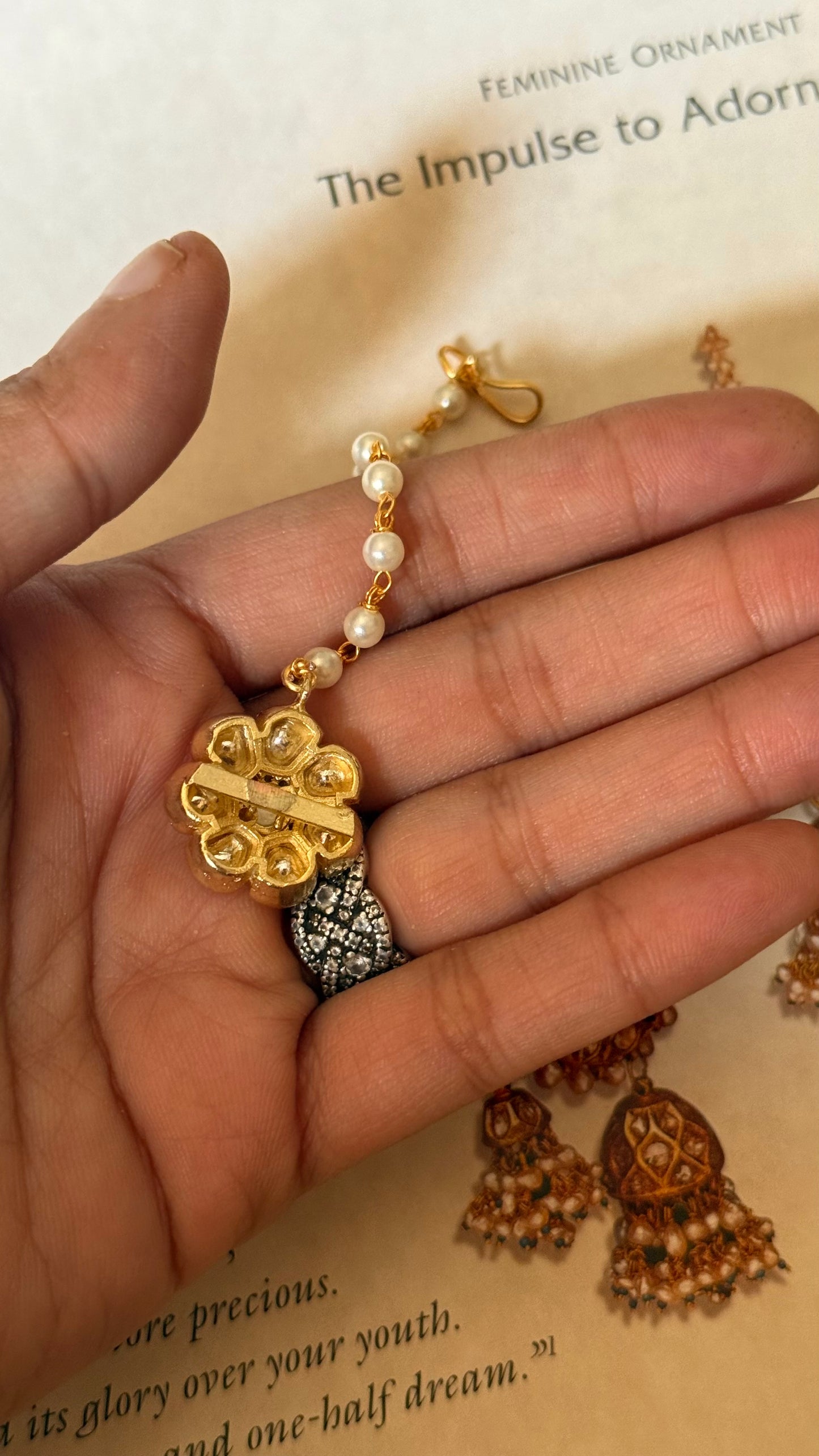 Real moissanite rani pink floral maangtika
