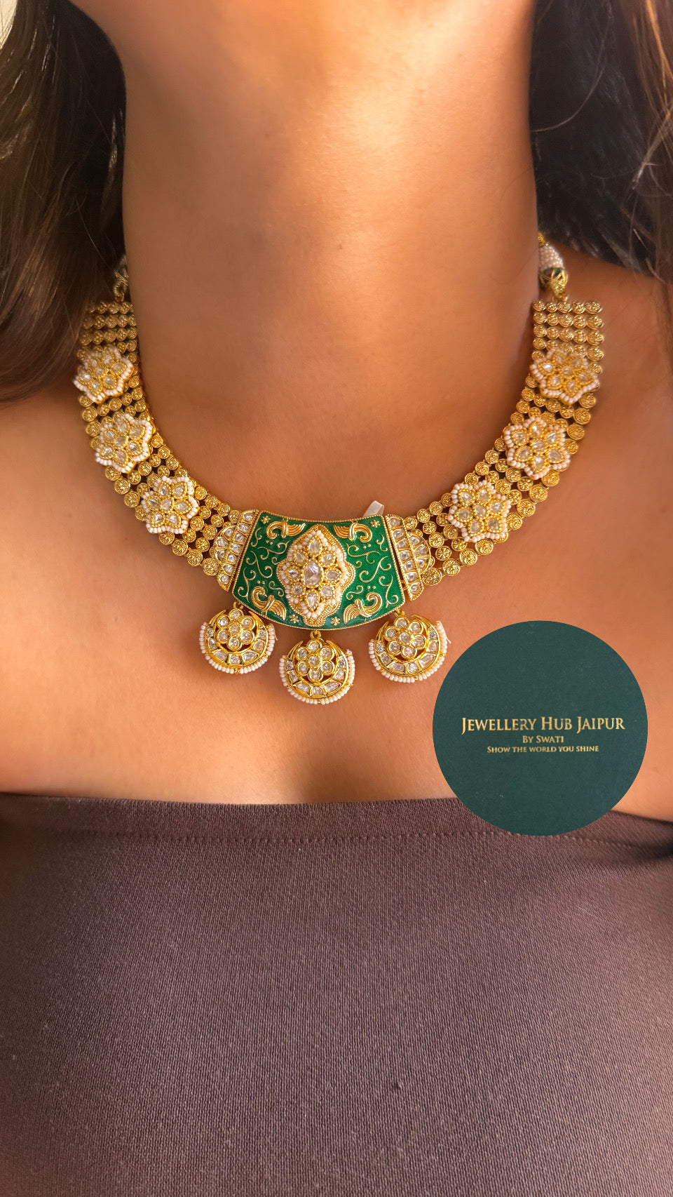 Emerald tribhuvan das inspired heritage necklace
