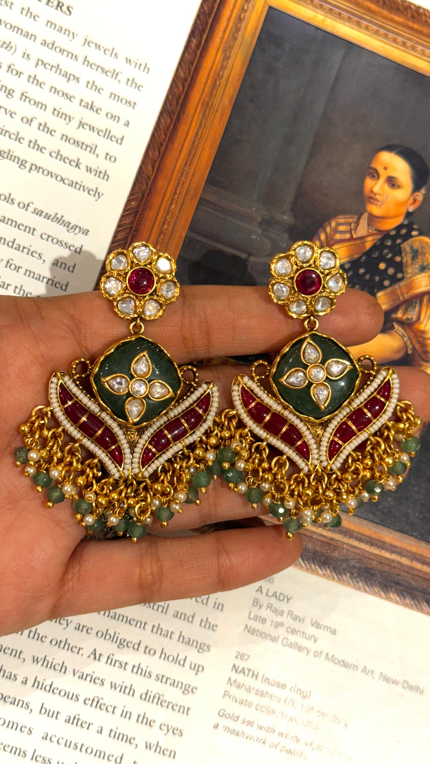 Floral Nakshi & Inlay work statement traditional earrings