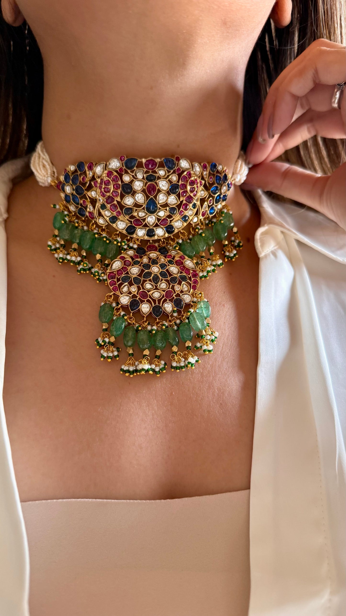 Vira Sabyasachi inspired mixed polki sapphire & ruby choker