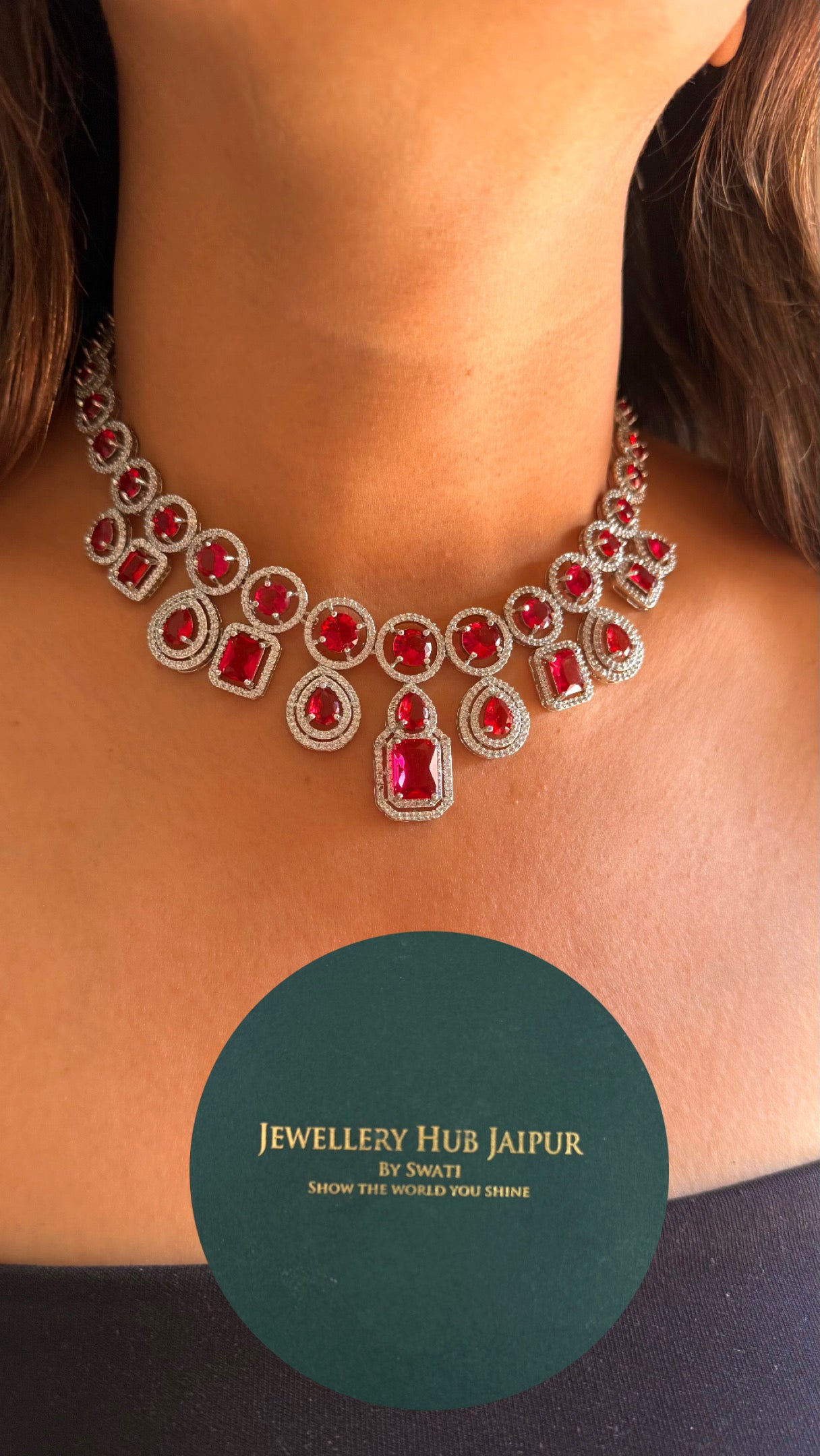 Ruby diamond dual line necklace