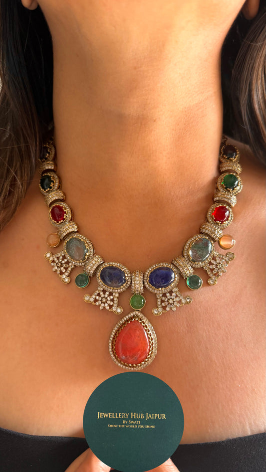 Sabyasachi inspired peach drop shape necklace