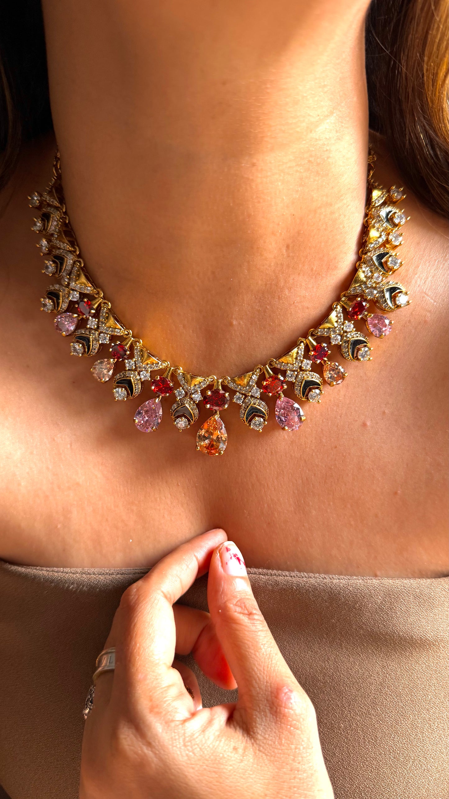 Tangerine mixed polki necklace set