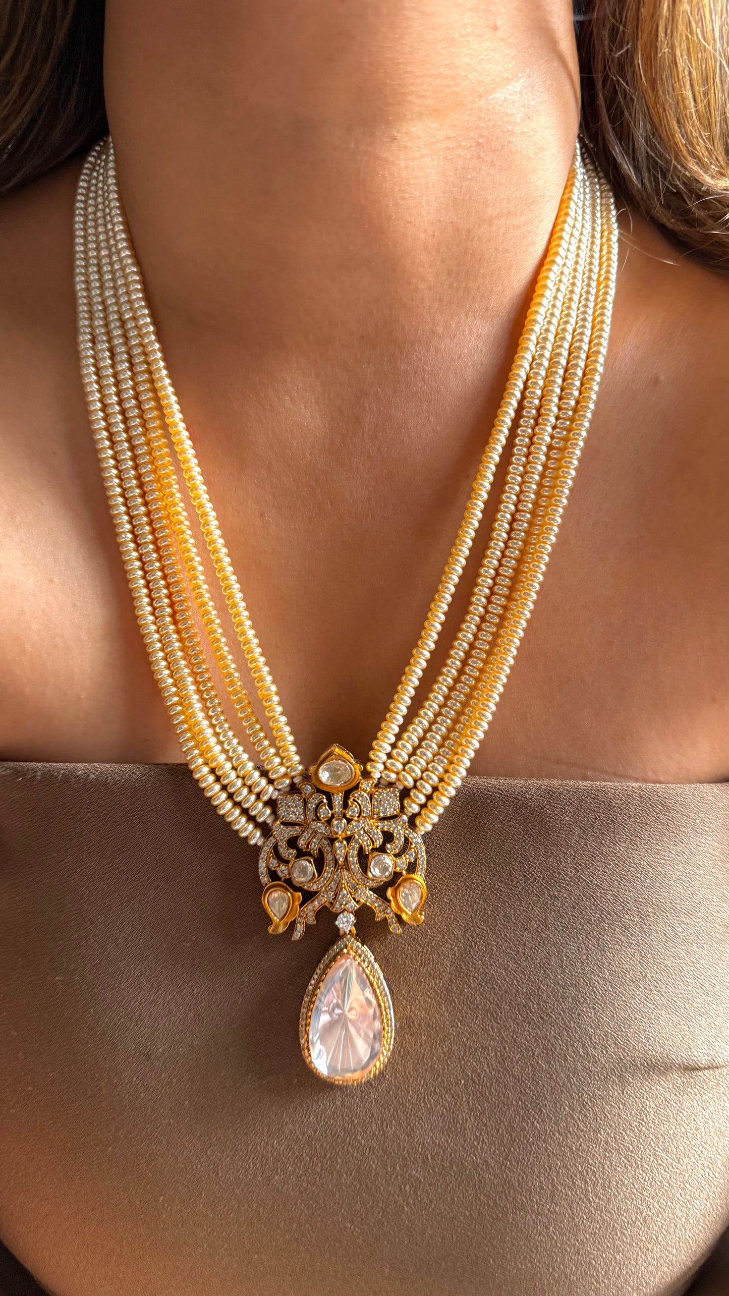 Uncut polki victorian gold pearl Designer necklace