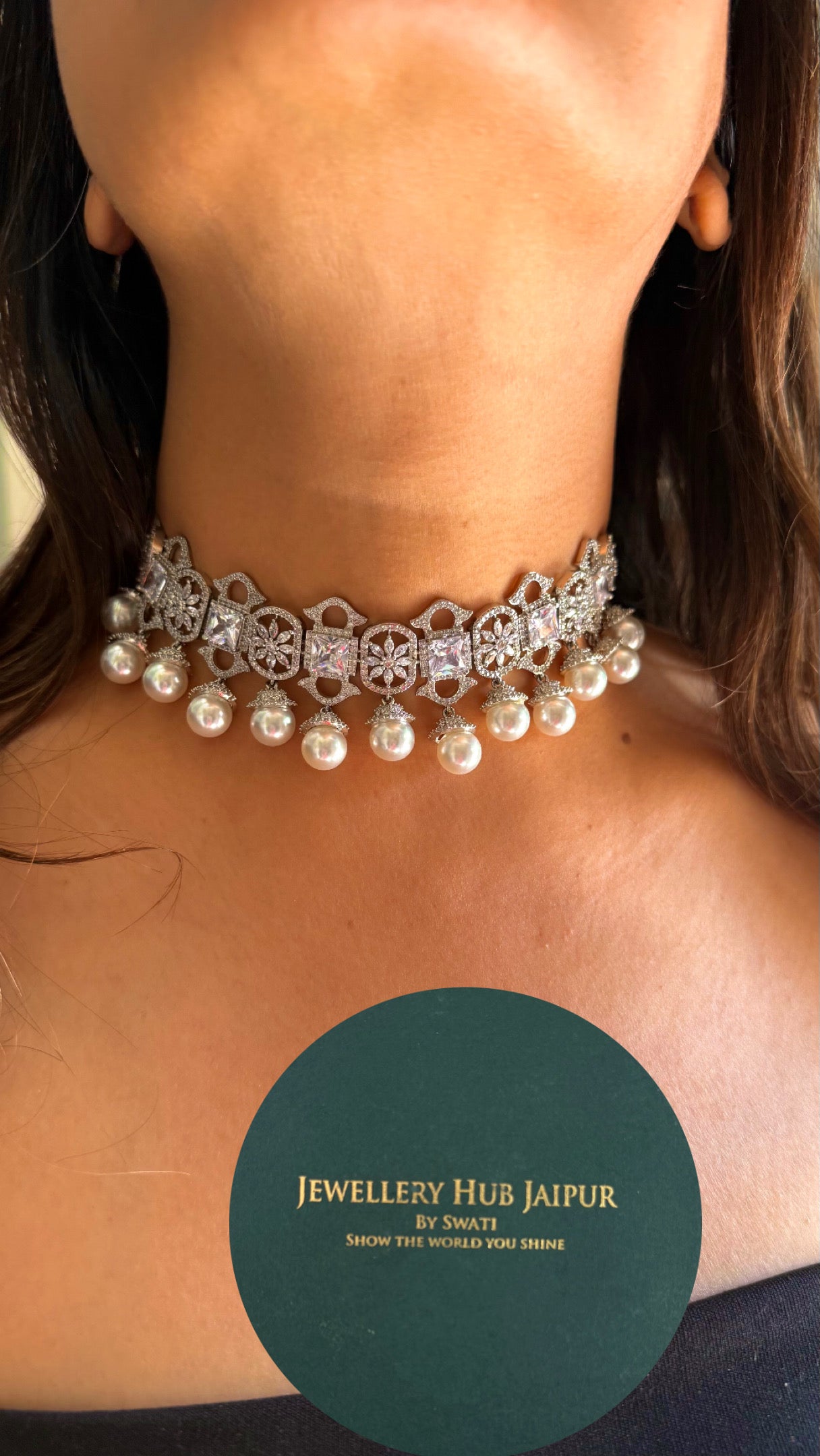 Diamond pearl choker set