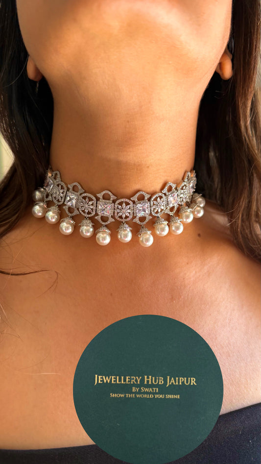 Diamond pearl choker set