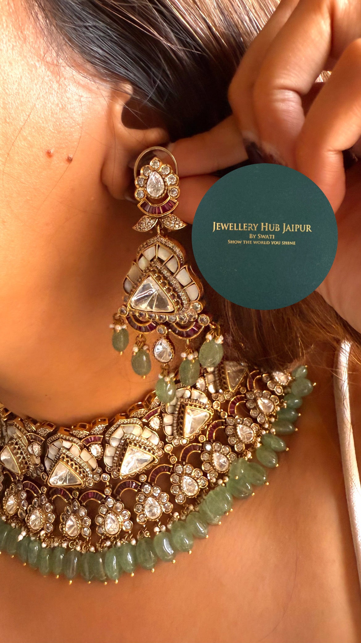 Rani pink katdana & mother of pearl katdana with mint drop set