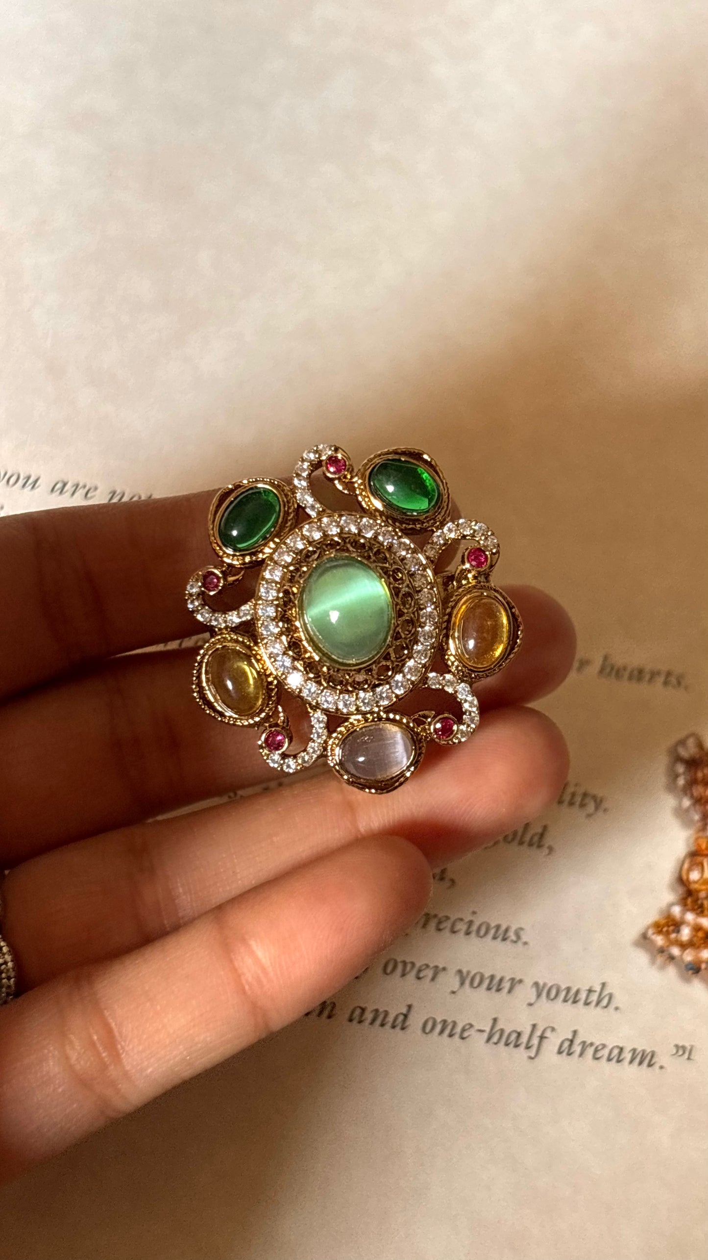 sabya inspired mint mix polki ring