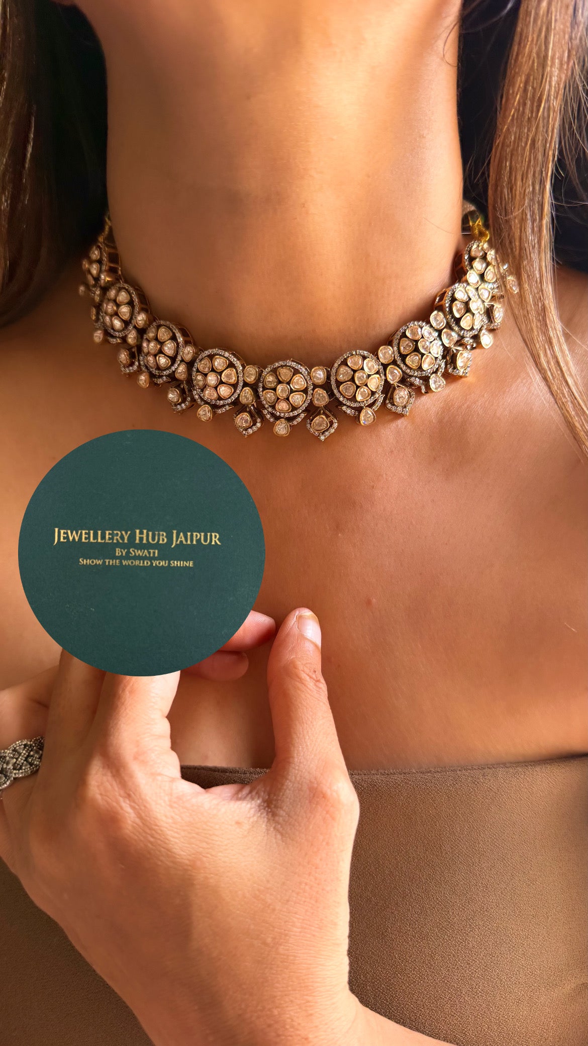 Moissanite polki floral choker set