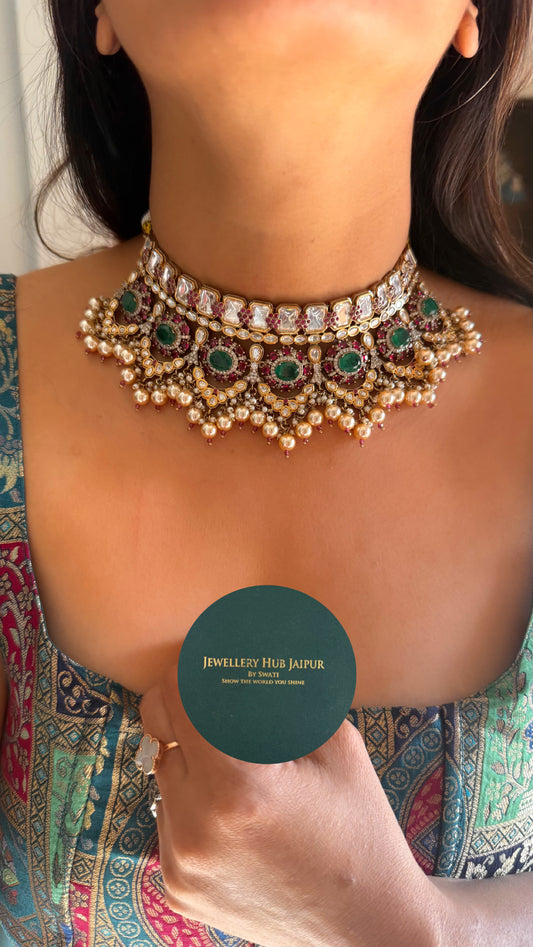Rani pink & emerald floral designer choker