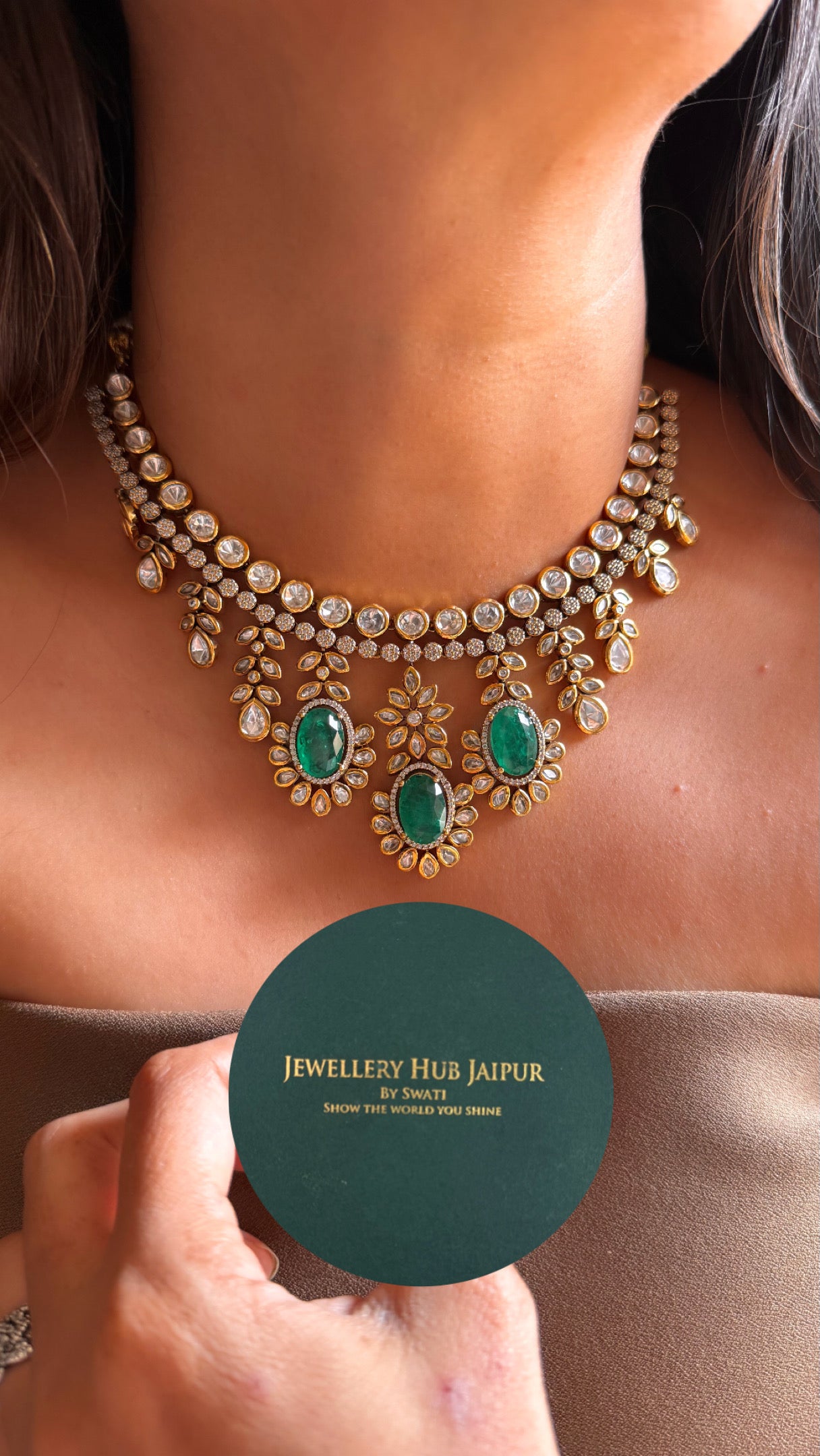Emerald doublet with real moissanite Necklace