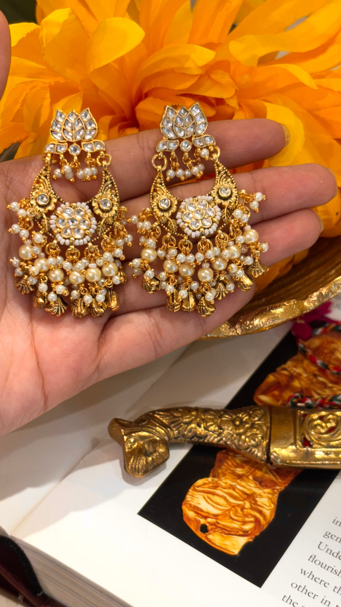 Lotus designer paachi kundan Earrings