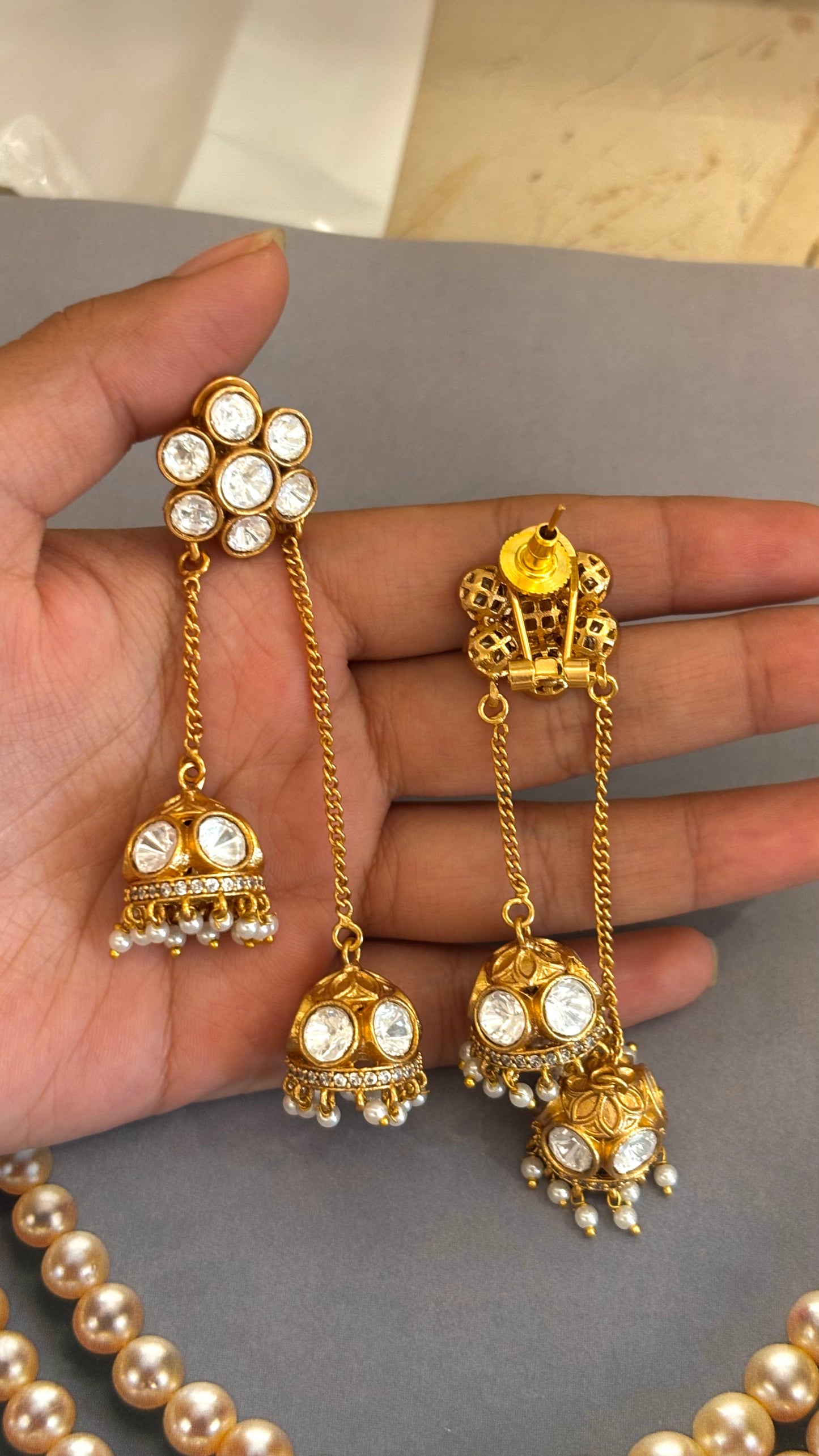 Real moissnite dual jhumki earrings