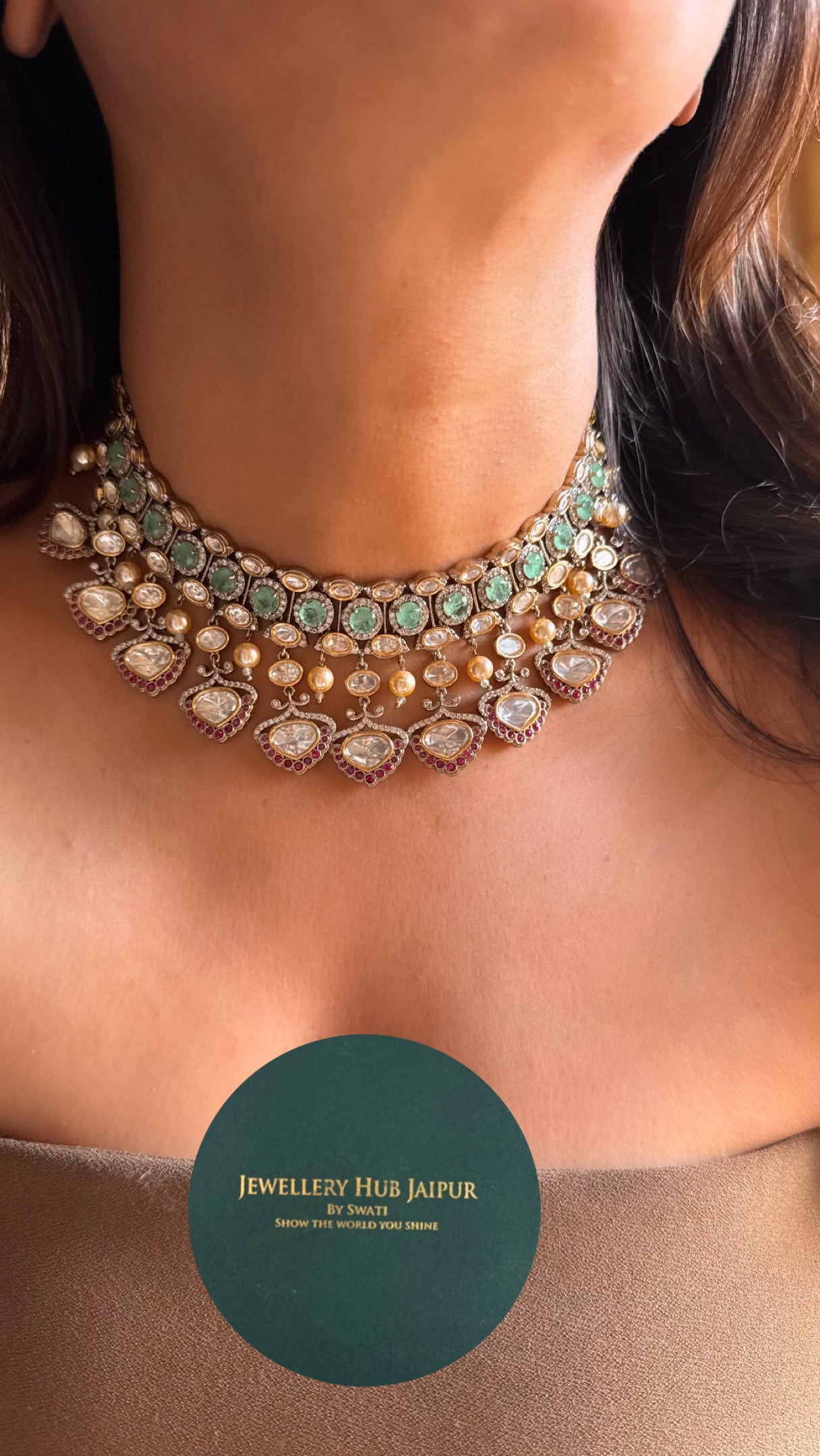 Mint & Rani pink ruby with moissanite Necklace