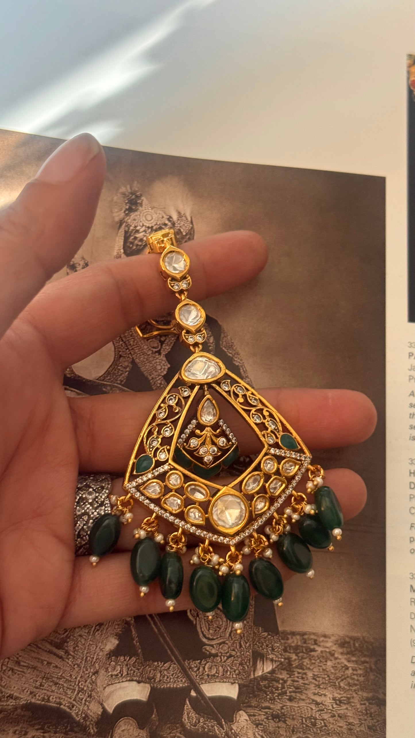 Victorian  maangtika with emerald drop