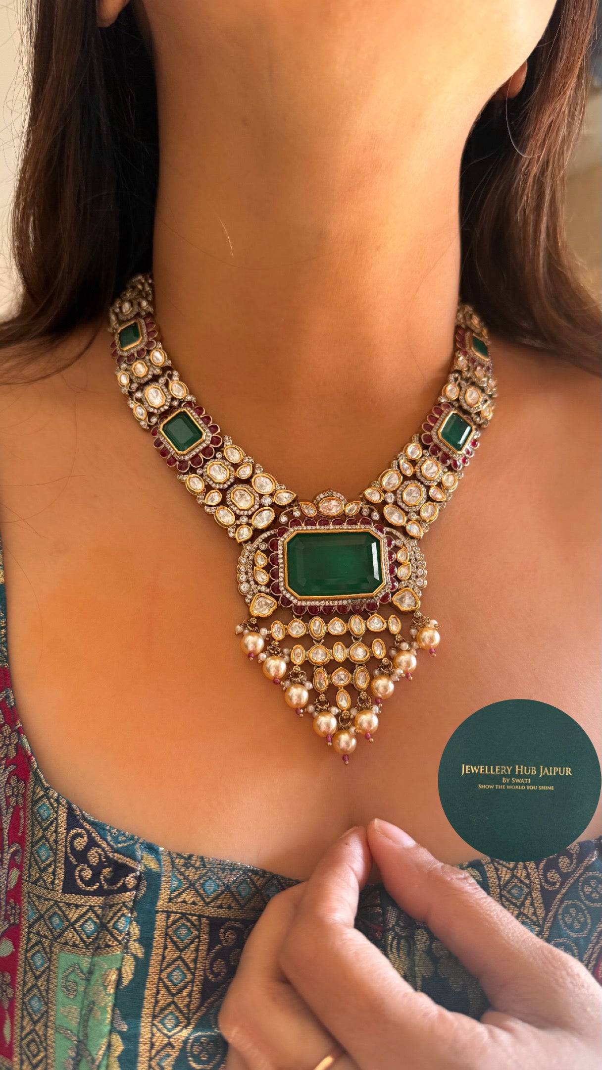 Emerald &Rani pink necklace