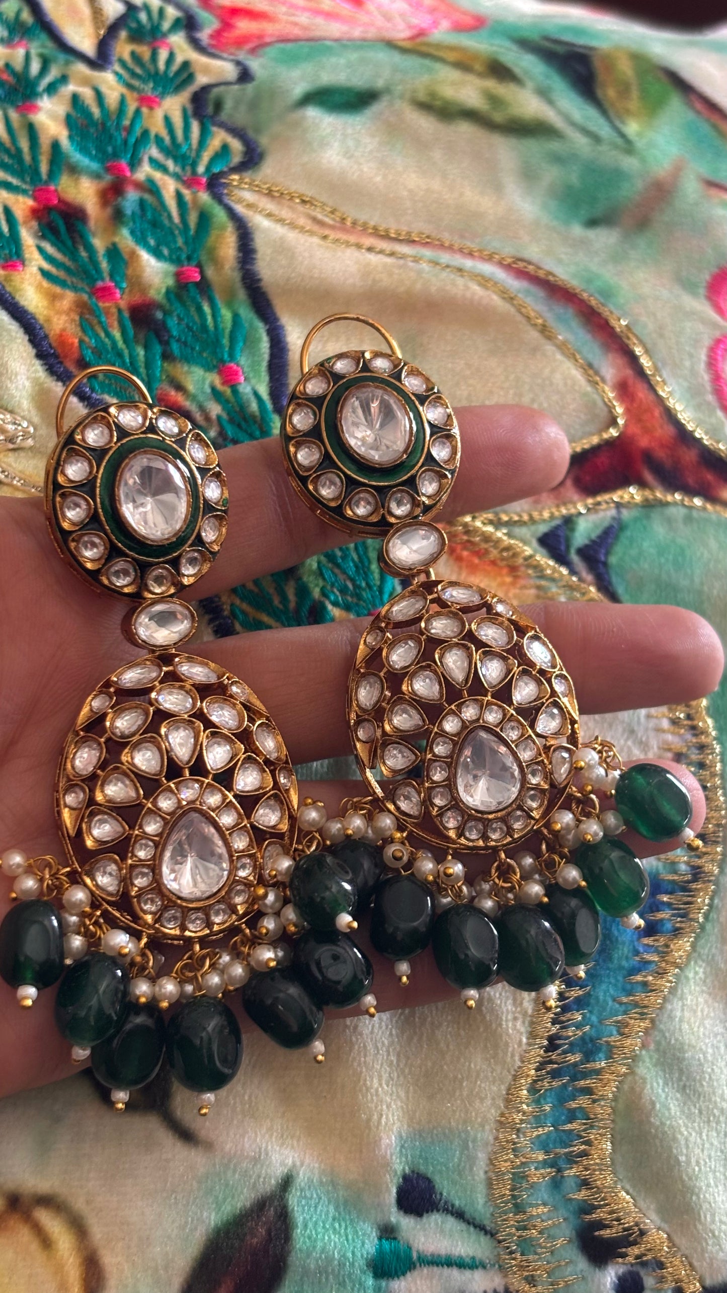 Emerald meenakari danglers