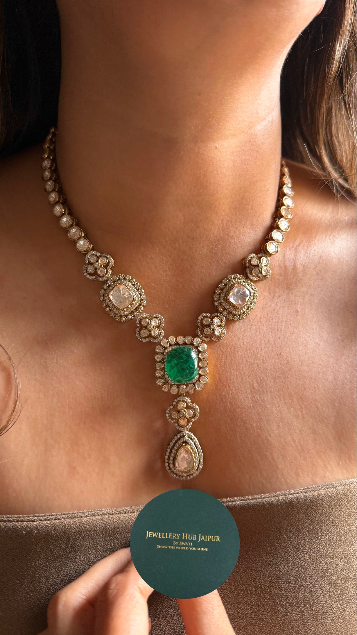 Emerald doublet peeli polki Moissanite collar necklace