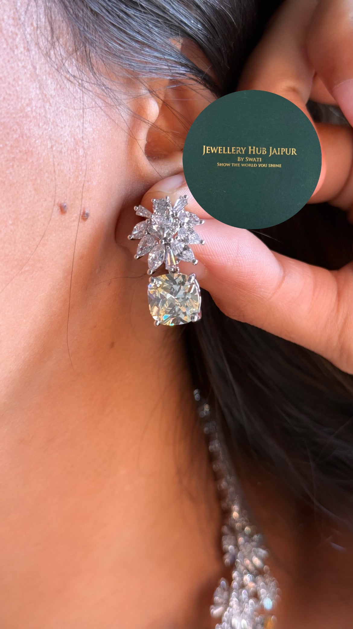 Citrine cz diamond floral design cocktail choker set