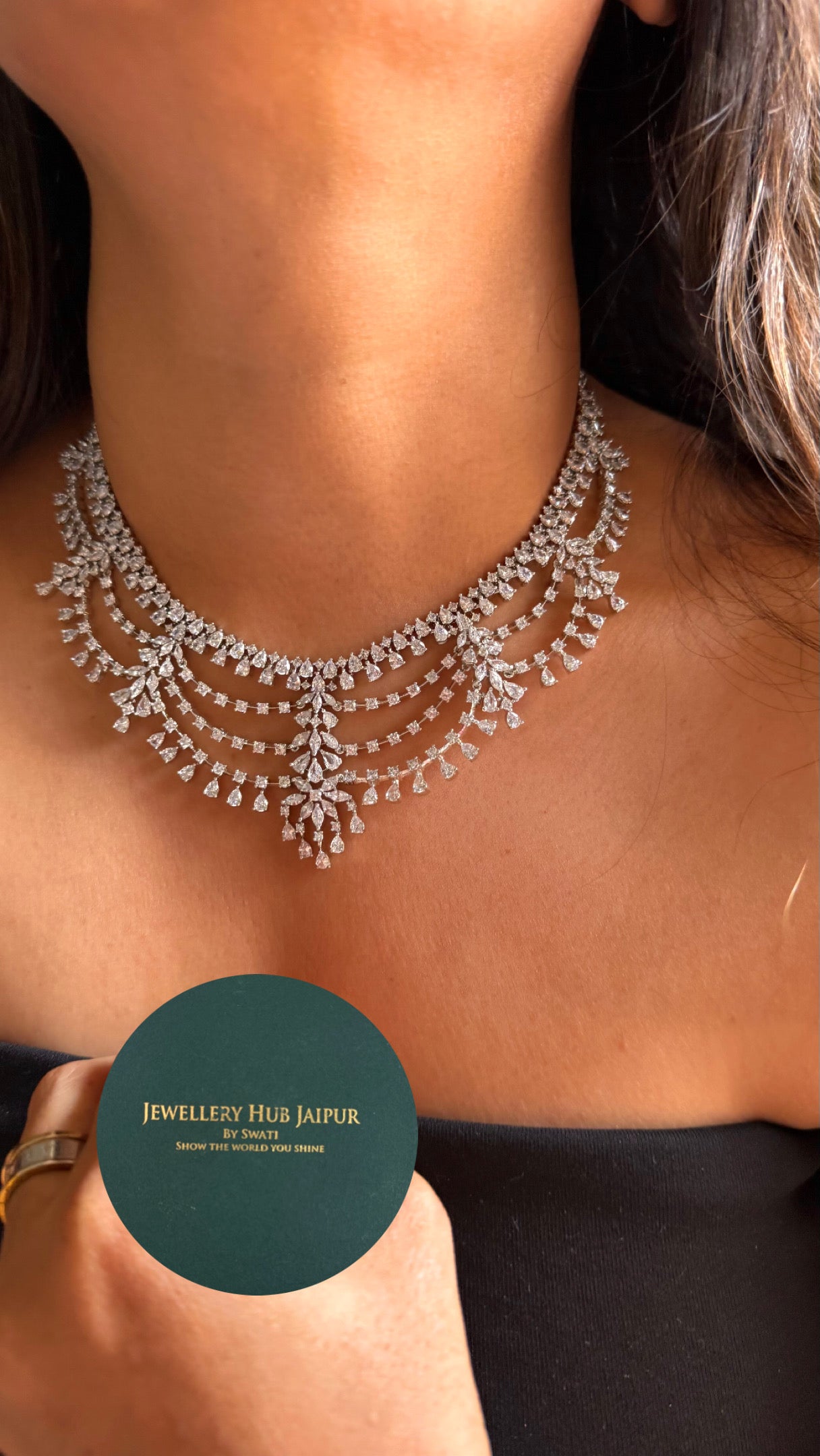 Elara cz diamond collar necklace set