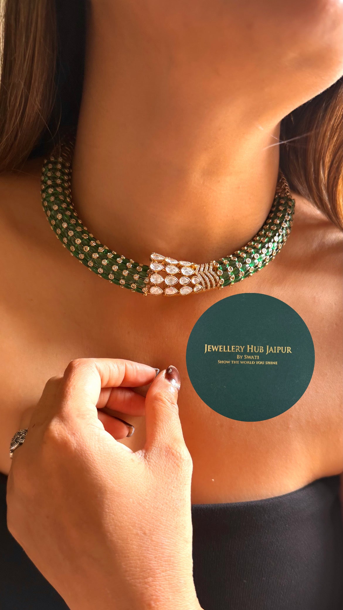 Moissanite uncut polki & emerald designer hasli