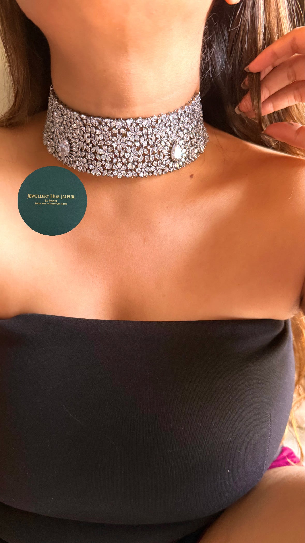 Floral cz diamond choker