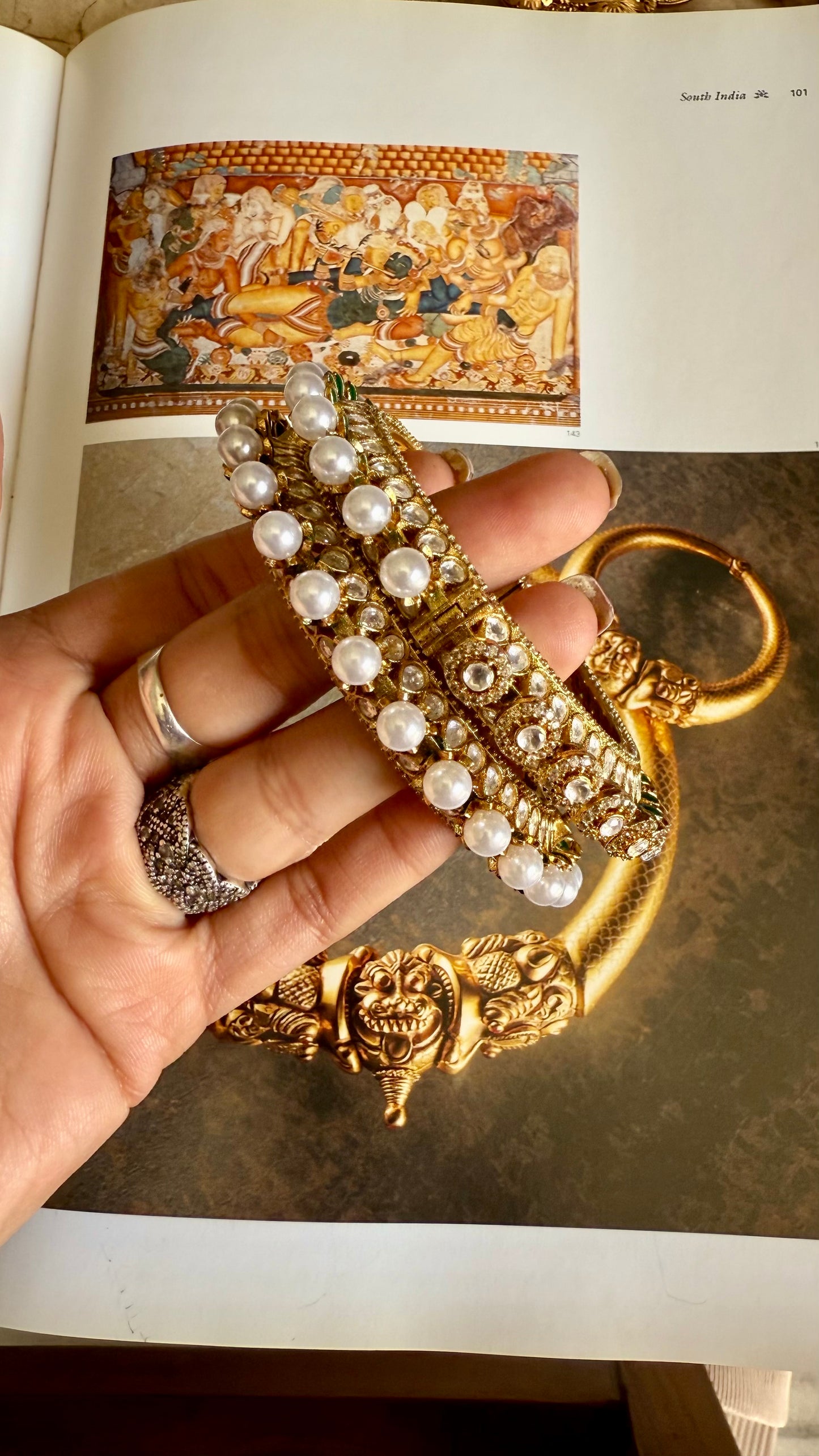 Pearl & polki moissanite openable kada