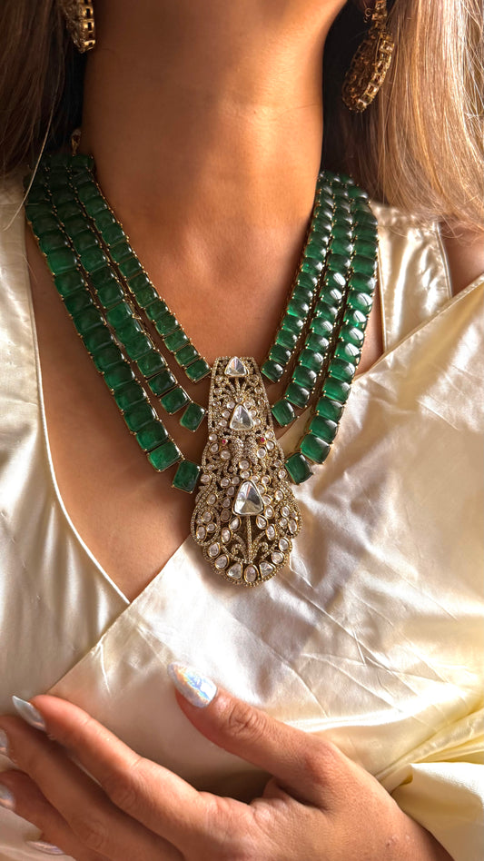 Uncut polki moissanite emerald doublet necklace (will be made in 5 to 10 days of order)