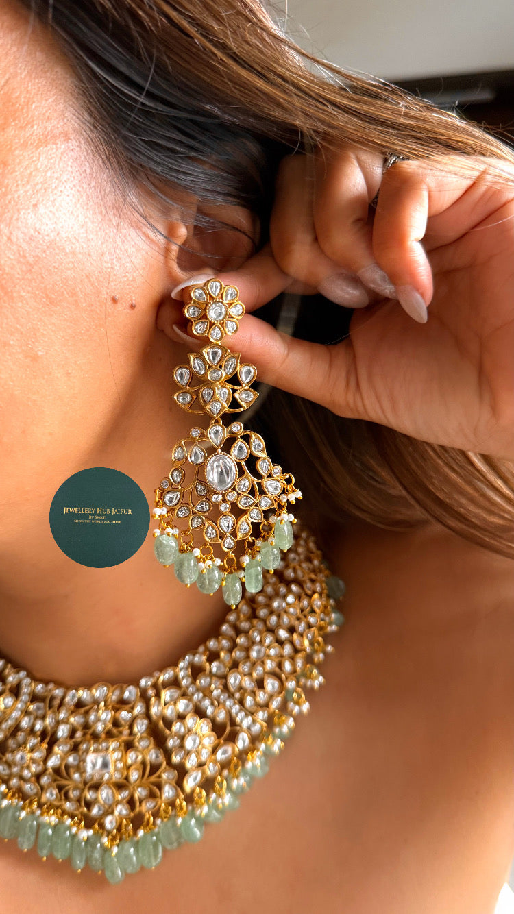 Heritage Moissanite floral with mint drop collar set
