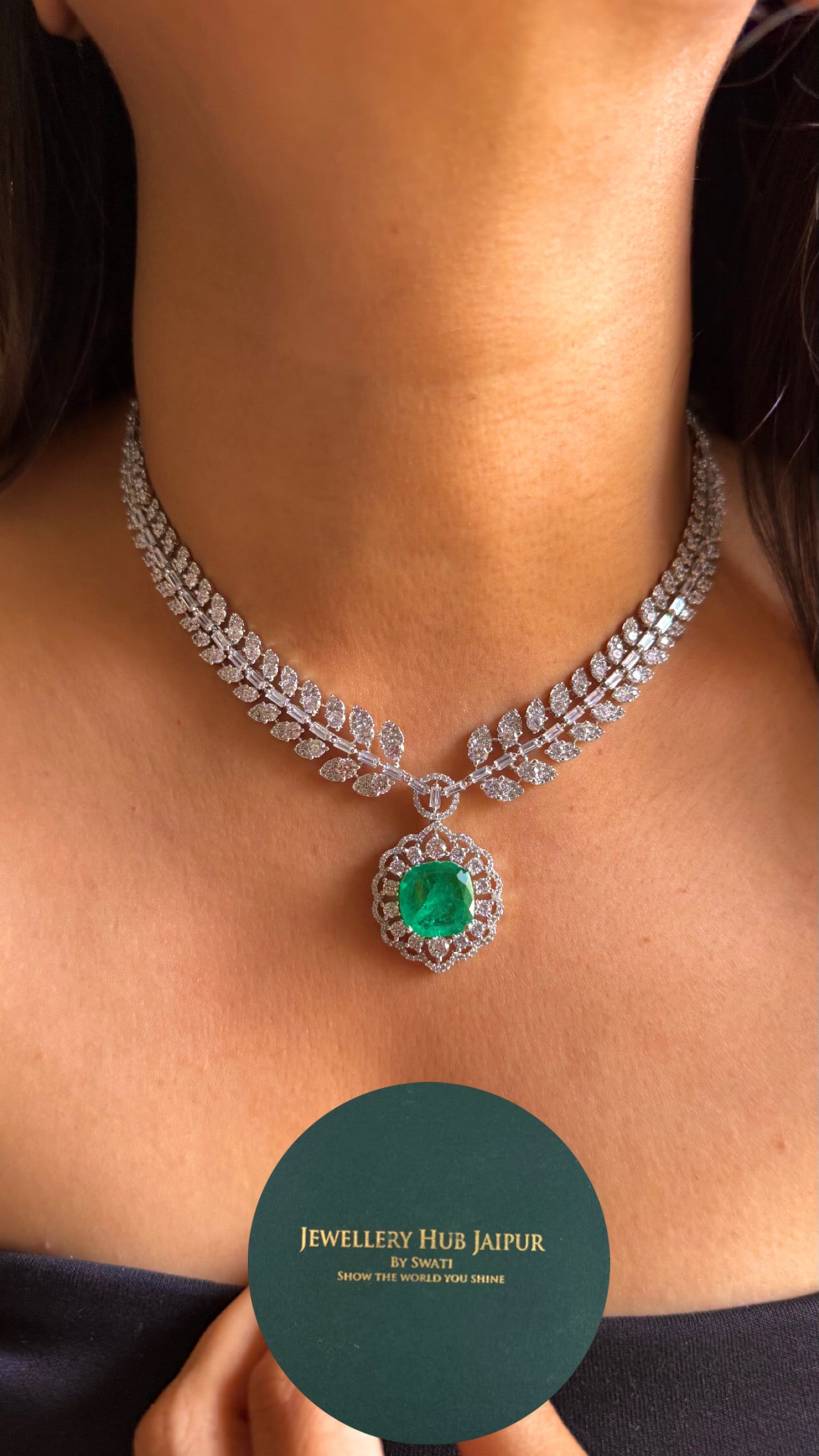 Mint designer cz leafy crystal necklace