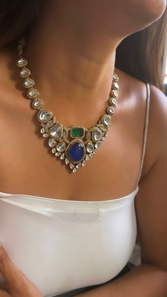 Moissanite Emerald & sapphire necklace