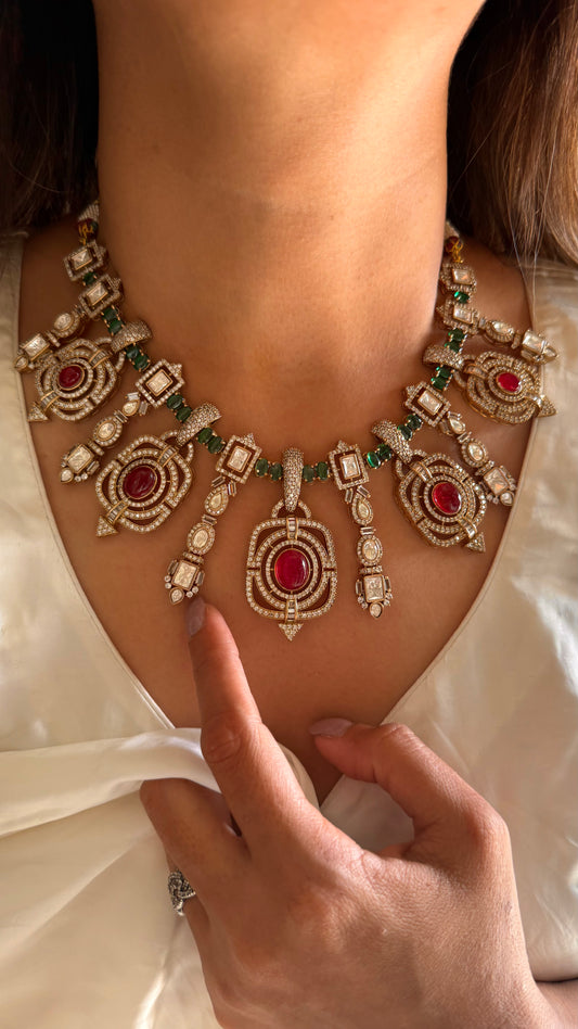 Ruby & emerald doublet necklace set