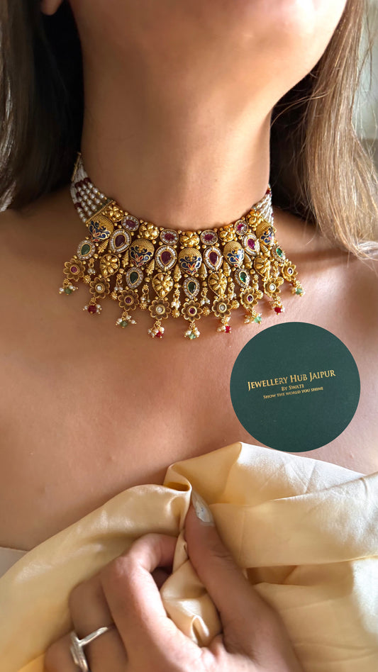 Emerald & ruby meena rajwada choker