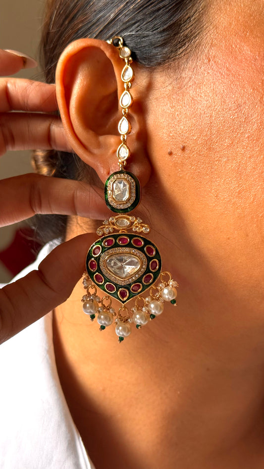 Emerald meenakari & ruby moissanite polki earrings