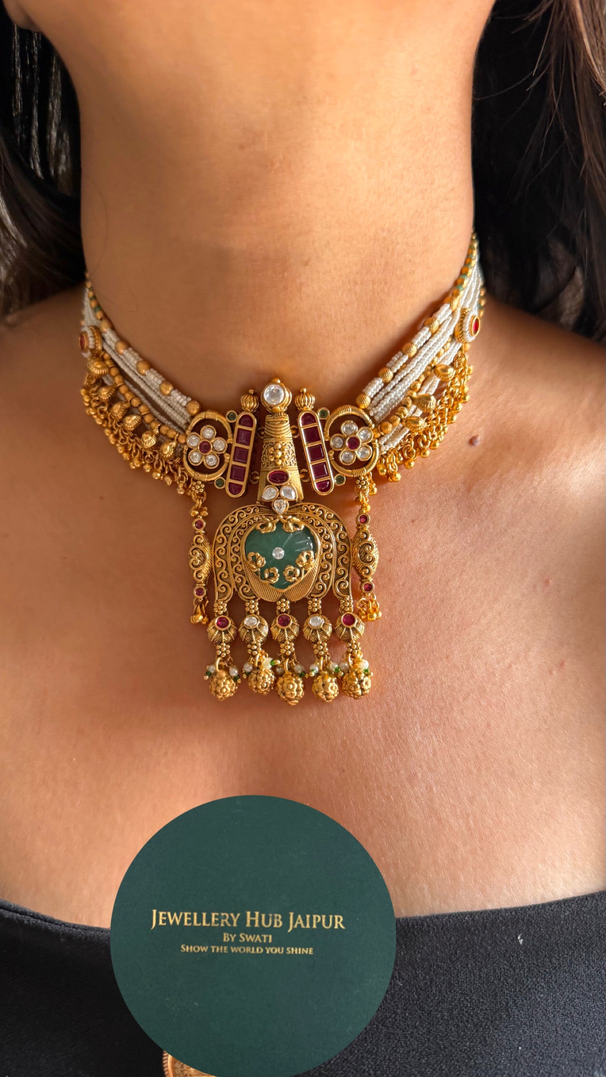 Mint peacock inspired heritage necklace