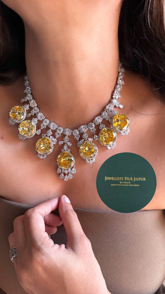 Citrine doublet cz diamond cocktail collar set