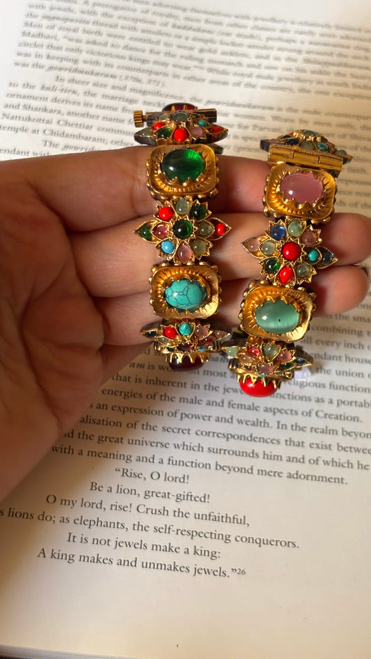 Multicoloured dark gold polish navtana bangles