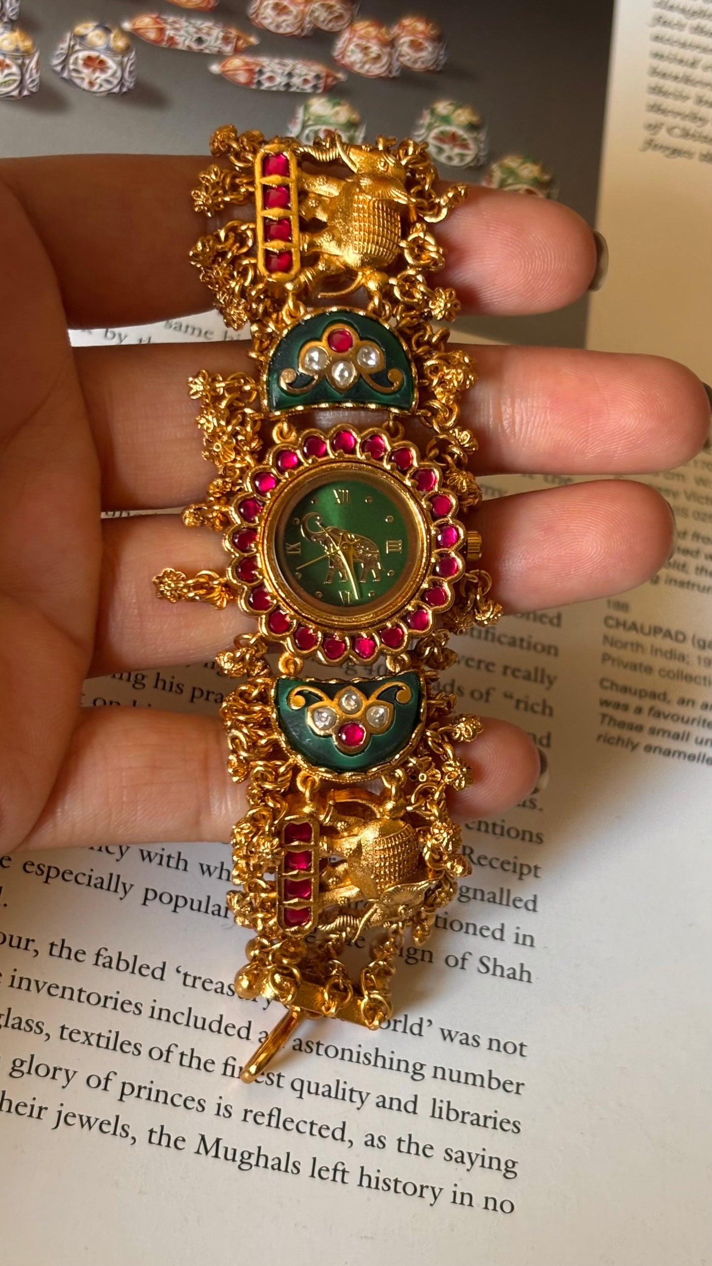 Paachi Kundan peacock nakashi emerald dial rajwada Watch