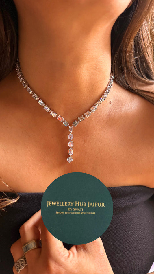 Single line emerald cut diamond minimalist Necklace