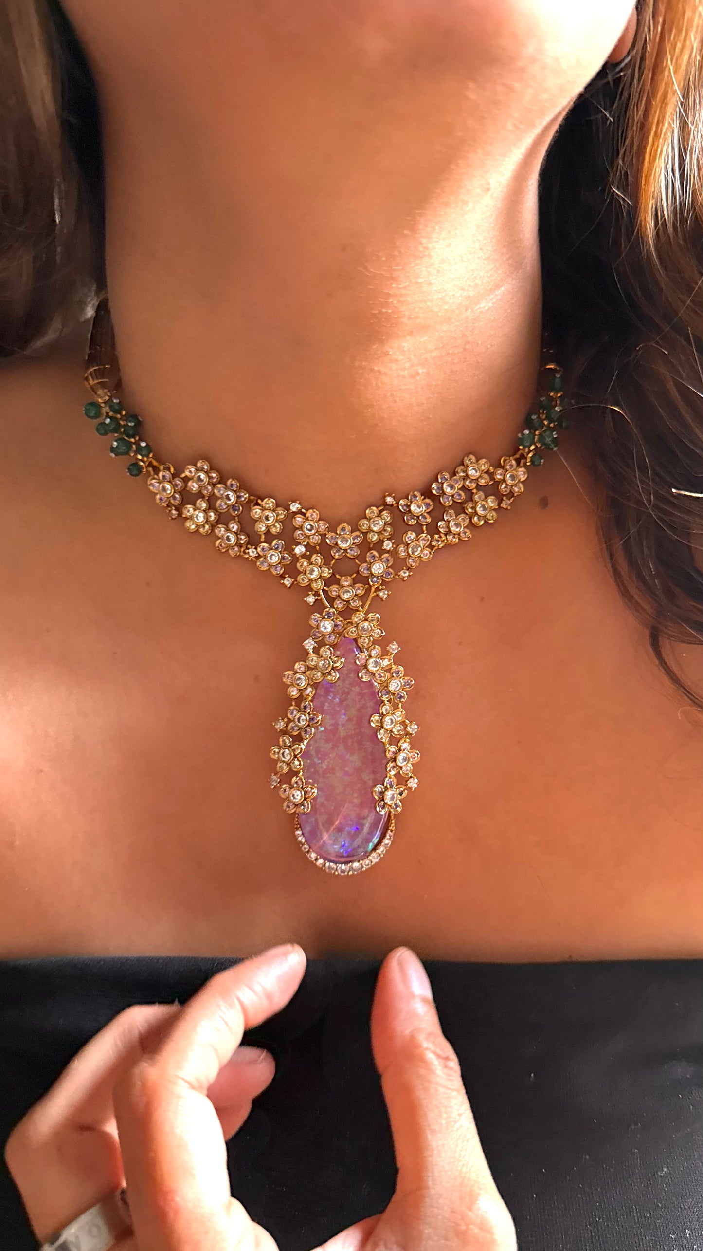 Rose Quartz Designer Floral Necklace